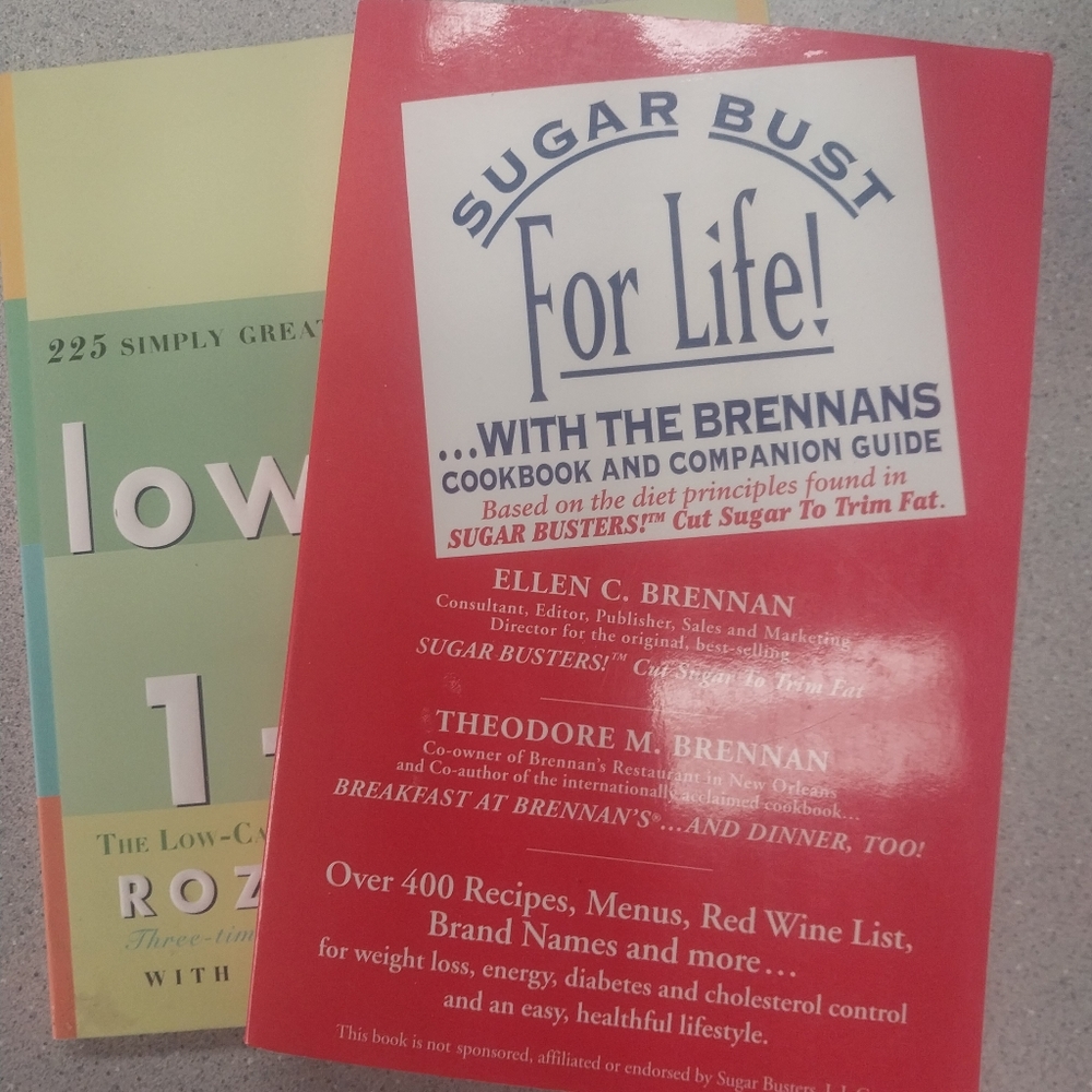 Bundle of two low-carb, low-sugar cookbooks.  Sugar Bust for life and Low Carb